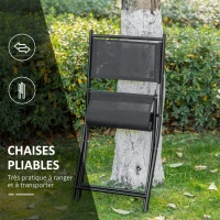 Outsunny Ensemble bistro de jardin 3 pièces 2 chaises pliables + table basse ronde verre trempé métal époxy toile en maille haute densité(m-5)