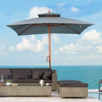 Outsunny 3 x 3 metre Patio Parasol Garden Umbrellas Sunshade Outdoor Wooden Parasol Canopy Double Tier, Dark Grey, BASE NOT INCLUDED(m-2)