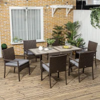 Outsunny Conjunto de Muebles de Ratán Sintético de Jardín 7 Piezas Mesa Extensible y 6 Sillas para Terraza Patio Marrón(m-2)