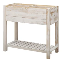 Outsunny Jardinière sur Pieds carré Potager avec étagère dim. 80L x 40l x 78H cm 4 Compartiments Bois Sapin Blanc Effet Vieilli(m-10)