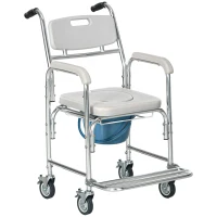 HOMCOM 3-in-1 Shower Commode Wheelchair, with Wheels - Grey(m-11)