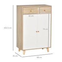 HOMCOM Schuhschrank Schuhregal mit Türen Schublade für Flur und Eingangsbereich moderner Natur+Weiß Spanplatte 68 x 35 x 102,5 cm(m-3)