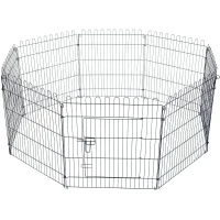 PawHut Parque de Juegos para Perros 8 Paneles 71x91,5 cm Plegables Jaula Metálica para Mascotas con Puerta para Jardín Patio Exterior Negro(m-10)
