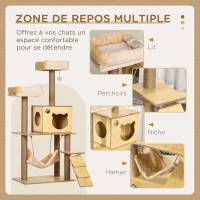 PawHut Arbre à chats design contemporain griffoirs grattoirs sisal naturel niche plate-formes hamac boule panneaux particules beige(m-4)