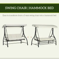 Outsunny 3 Seater Canopy Swing Chair, 2 in 1 Garden Swing Seat Bed, with Adjustable Canopy and Metal Frame, Cream White(m-5)