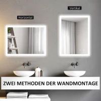 kleankin LED Badezimmerspiegel, Hintergrundbeleuchtung, Touch-Funktion, Memory-Funktion, kein Beschlagen, 80 x 60 cm(m-8)