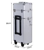 HOMCOM Maletin Maquillaje Profesional 35,5x23x86cm Maleta Trolley 4 Pisos 2 Ruedas Plateado Peluqueria Estetica(m-3)