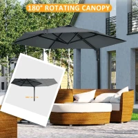 Outsunny 2.5m Wall Mounted Parasol, Hand to Push Outdoor Patio Umbrella with 180 Degree Rotatable Canopy for Porch, Deck, Garden, 250 cm, Dark Grey(m-4)