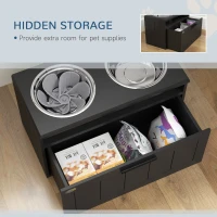 PawHut Raised Dog Bowl with Slow Feeder, Two Stainless Steel Dog Bowls, Drawer, for Large and Extra Large Dogs, Black(m-6)