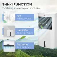 HOMCOM Air Cooler, Mobile Cooling Fan Humidifier Air Conditioner with 15L Water Tank, Oscillation, Remote, Timer, 32x37x74cm(m-5)
