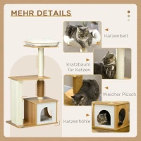 PawHut Kratzbaum Katzenbaum Katzenhöhle, 1 Katzenbett, 1 Liegefläche, 59,5 cm x 39,5 cm x 114 cm, Braun + Weiß(m-5)