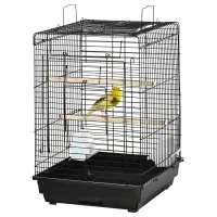 PawHut Cage à oiseaux en métal avec mangeoires perchoirs plateau amovible poignée dim. 40L x 40l x 59H cm noir(m-10)