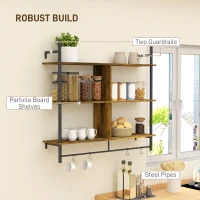 HOMCOM Three-Tier Floating Shelf - Brown/Black(m-5)