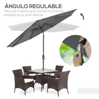 Outsunny Parasol de Jardín de Aluminio  Ø264x253 cm con Ángulo Ajustable Protección UV 50+ Manivela Gris(m-4)