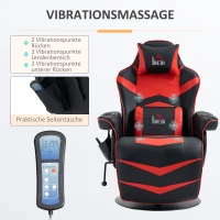 HOMCOM Gamingsessel, Massagefunktion, neigbare Lehne, Fußstütze, bis 120 kg, Stahlrahmen, Kunstleder, Rot(m-4)