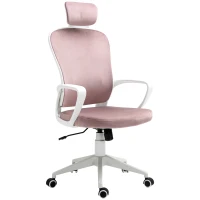 Vinsetto Office Chair, Ergonomic Desk Chair, High Back Velvet Fabric Computer Chair with Adjustable & Liftable Headrest for Home, Pink(m-1)