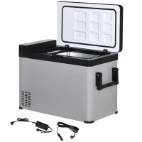 Outsunny Kühlbox Auto 50L mit LCD-Anzeige 2 Modi Kompressor Autokühlschrank mit Griffe Boot Camper Reisen 12/24V DC und 110-240V AC Grau+Schwarz(m-11)