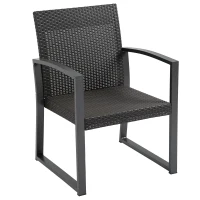 Outsunny Outdoor Garden PP Rattan Style Bistro Set, 3 PCS Patio Side Table Set w/ 2 Cushioned Single Chairs Conservatory Furniture, Brown(m-7)