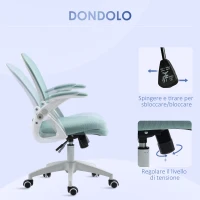 Vinsetto Sedia da Ufficio Ergonomica con Schienale a Rete e Altezza Regolabile, 65.5x61.5x88-97.5cm, Azzurro(m-5)