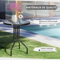 Outsunny Table Ronde Bistro de Jardin dim. Ø 60 x 70H cm métal époxy anticorrosion Noir Plateau Verre trempé(m-4)