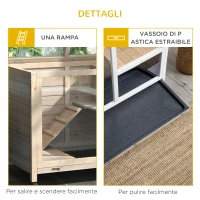 PawHut Conigliera in Legno a 2 Piani con Casetta, Rampa e Vassoio Estraibile, 91.5x53.3x73cm(m-7)