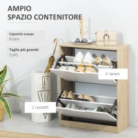 HOMCOM Scarpiera Salvaspazio Slim a 2 Cassetti per 8 Paia di Scarpe 62.5x26x81 cm, Legno e Bianco(m-4)