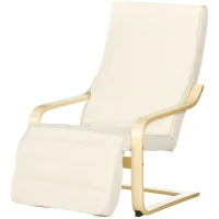 HOMCOM Wooden Armchair, Upholstered Linen Lounge Chair with Adjustable Footrest & Removable Cushion, Poang Chair for Living Room, Cream White(m-11)