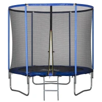 HOMCOM Trampolino Elastico da Esterno, Tappeto Elastico per Bambini e Adulti da Giardino con Rete di Sicurezza, Scaletta e Bordo Imbottito, Giochi da Giardino e Casa, Ø244x240cm, Blu e Nero(m-10)