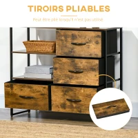 HOMCOM Meuble de rangement, commode, Buffet de rangement style industriel 4 tiroirs pliables 2 étagères acier et bois - 84 x 30 x 71,5 cm(m-5)