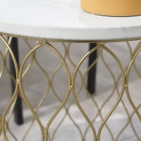 Outsunny 2er-Set Gartentisch Beistelltische Couchtische Retro Drahtkorb Metallkorb Garten Satztisch Gartenmöbel Outdoor Balkon Stahl Gold + Weiß Ø41 x 46 cm(m-7)