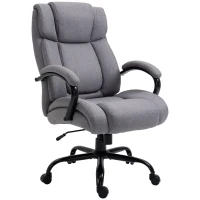 Vinsetto Bürostuhl, Ergonomischer Chefsessel bis 220 kg belastbar, Gepolsterter Schreibtischstuhl mit Armlehne, breit Sitz, Höhenverstellbarer Drehstuhl mit Wippfunktion, Leinenoptik, Hellgrau(m-10)