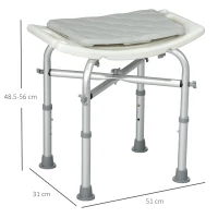 HOMCOM Sgabello da Doccia in Alluminio con Altezza Regolabile, Cuscino e Piedini Antiscivolo, Bianco(m-3)