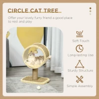 PawHut 56cm Cat Tree for Indoor Cats, with Scratching Post, Tunnel, Toy Ball - Beige(m-4)