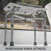 HOMCOM Sgabello da Doccia in Alluminio con Altezza Regolabile, Cuscino e Piedini Antiscivolo, Bianco(m-5)