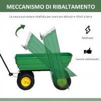 Outsunny Carrello da Giardino 125L in Acciaio e PP con Vasca ribaltabile e Maniglia, 118x58x102 cm, Verde(m-4)