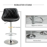 HOMCOM 2er-Set Barhocker Drehstühle mit Kunstleder-Bezug höheverstellbare Barstühle Tresenhocker Bistrohocker mit Rückenlehne Schwarz 46,5 x 48 x 84,5-106,5 cm(m-6)