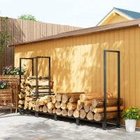 Outsunny Feuerholzgestell, zwei Abschnitte, rostfreier Stahlrahmen, bis 300 kg, 240 x 32 x 115 cm, Schwarz(m-8)