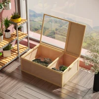 PawHut 94 cm Wooden Tortoise House Turtle Habitat Small Reptile Cage Enclosure with Two Room Yellow(m-2)