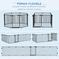PawHut Parque para Perros 8 Vallas 60x76 cm Corral Plegable para Cachorros con Puerta y Doble Cerradura Paneles Metálicos de Bricolaje para Pasillos Escaleras Negro(m-7)