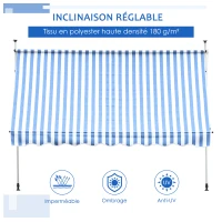 Outsunny Store banne Manuel rétractable 2,5L x 1,5l x 2-3H m Inclinaison réglable Installation Rapide métal alu Polyester Bleu Blanc rayé(m-5)