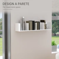 HOMCOM Mensola Porta CD da Parete in Legno MDF Bianco, per Soggiorno o Ufficio, Max 60 CD (10 kg), 95 x 17 x 18cm(m-4)