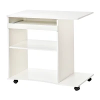 HOMCOM Computertisch mit Rollen Regal mobiler Schreibtisch Bürotisch PC Tisch moderner einfacher Stil Spanplatte Weiß 80 x 50 x 75 cm(m-10)