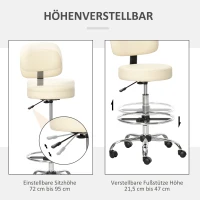 HOMCOM Barhocker Drehstuhl Höheverstellbarer Barstuhl mit Rollen aus Kunstleder-Leder Arbeitshocker Bürohocker 360° schwenkbar mit Lehne Gepolstertet Beige 56 x 57 x 104-127 cm(m-4)