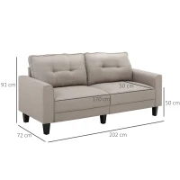 HOMCOM Relaxsessel Polstersessel Loveseat Stoffsofa mittelalterlicher Stil Wohnzimmer Schlafzimmer Leinen-Touch Gummiholz Beige  202 x 72 x 91 cm(m-3)
