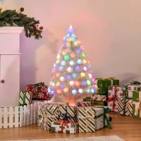 HOMCOM 3FT Pre-Lit Artificial Christmas Tree w/ Fibre Optic LED Lights Holiday Home Xmas Decoration-White(m-10)