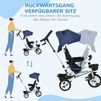 HOMCOM 6-in-1 Kinderdreirad mit Schiebestange, Dach, Gurt, Ablagekorb, 18+ Monate, Dunkelblau(m-6)