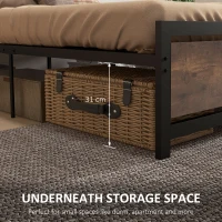 HOMCOM Single Size Metal Bed Frame with Headboard & Footboard, Strong Slat Support Solid Bedstead Base w/ Underbed Storage Space, Bedroom Furniture For Adults(m-5)