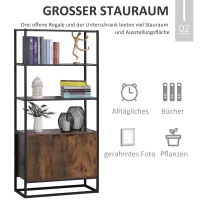 HOMCOM Bücherregal Standregal Büroregal Aktenregal Küchenregal 3 Regale mit 1 Schrank Industrie-Design E1 Spanplatte Metallrahmen Braun 76 x 33 x 162,5 cm(m-5)