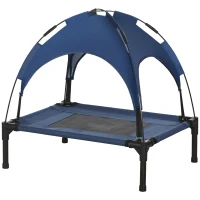 PawHut Raised Dog Bed Waterproof Elevated Pet Cot with Breathable Mesh UV Protection Canopy Blue, for Small Dogs, 61 x 46 x 62cm(m-11)