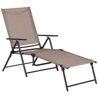 Outsunny Bain de Soleil Pliable transat inclinable 5 Positions Chaise Longue Grand Confort avec accoudoirs dim. 187,2L x 64,5l x 101H cm métal époxy textilène Sable(m-1)
